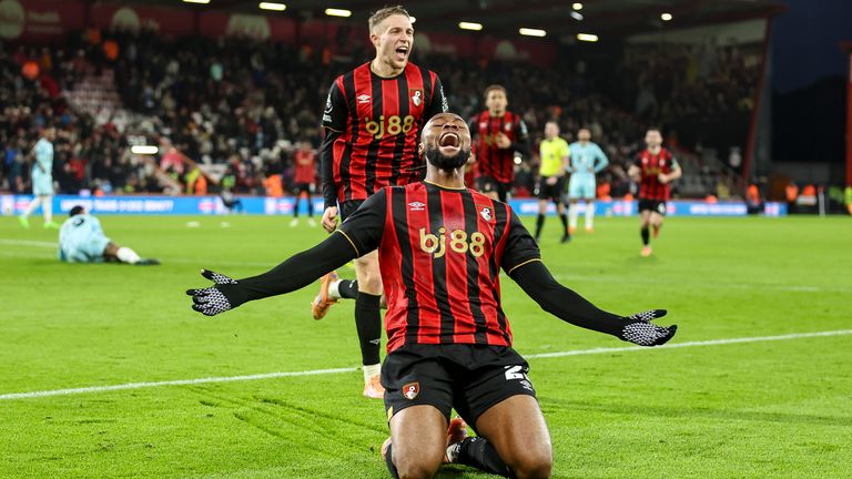 Antoine Semenyo celebrates opening the scoring