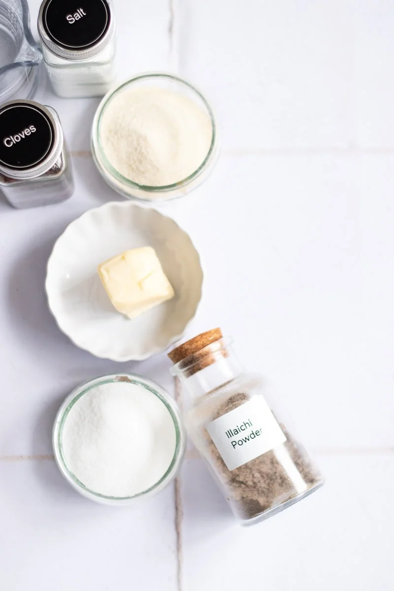 top down view of ingredients for sooji ka halwa 