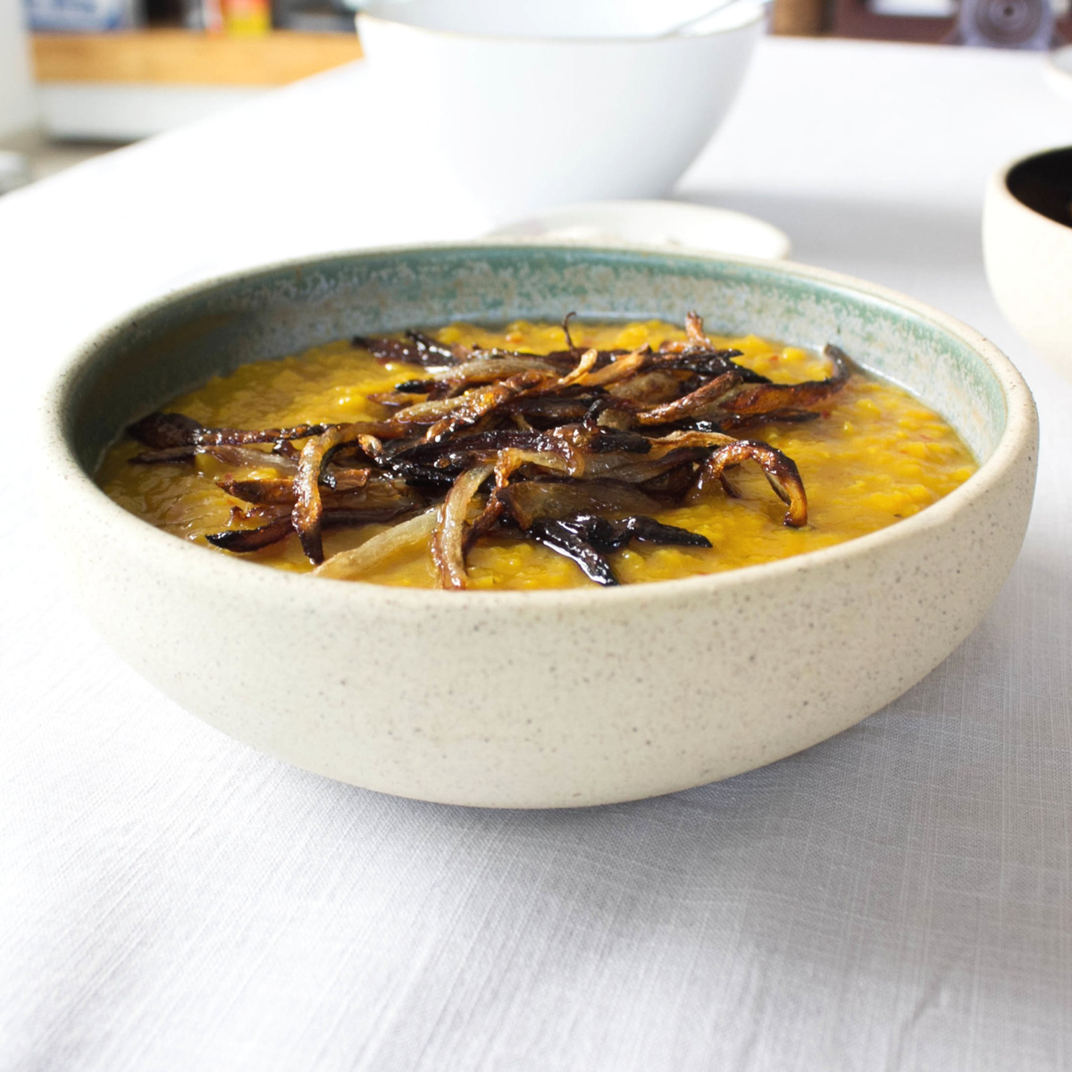 Masoor dal with tadka in a bowl