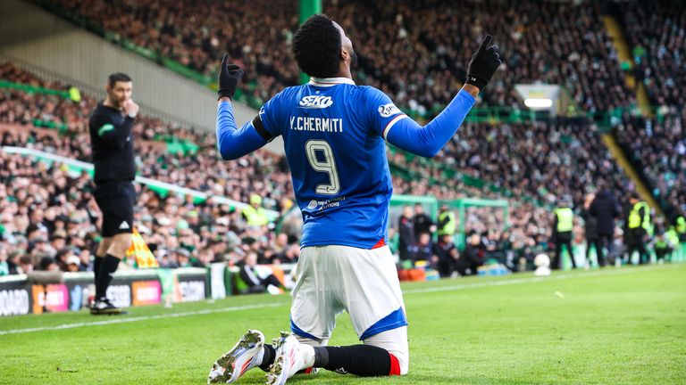 Rangers' Youssef Chermiti celebrates after scoring to make it 1-1