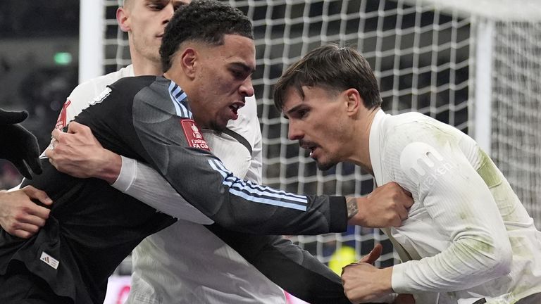 Morgan Rogers and Palhinha clashed as tempers flared at the full-time whistle