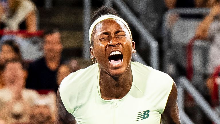 Coco Gauff of the USA celebrates after defeating Danielle Collins