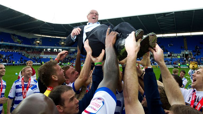 Reading manager Brian McDermott is thrown in the air by his players after winning promotion to the Premier League in 2012