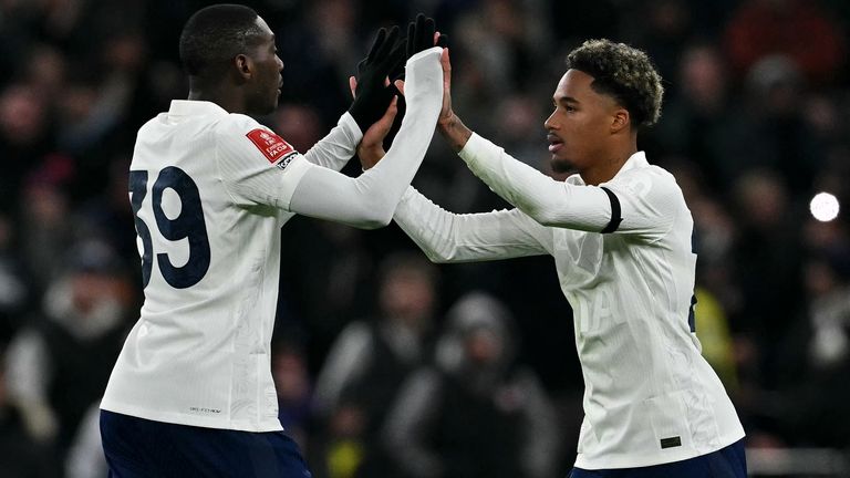 Tottenham Hotspu midfielder Wilson Odobert celebrates scoring the team's first goal 