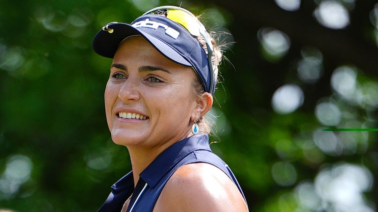 GRAND RAPIDS, MI - JUNE 15: LPGA golfer Lexi Thompson plays her tee shot on the 4th hole during the final round of the Meijer LPGA Classic on June 15, 2025, at Blythefield Country Club in Grand Rapids, Michigan.(Photo by Brian Spurlock/Icon Sportswire) (Icon Sportswire via AP Images)