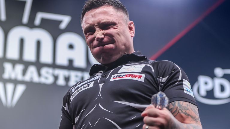 Gerwyn Price celebrates at the Winmau World Masters
