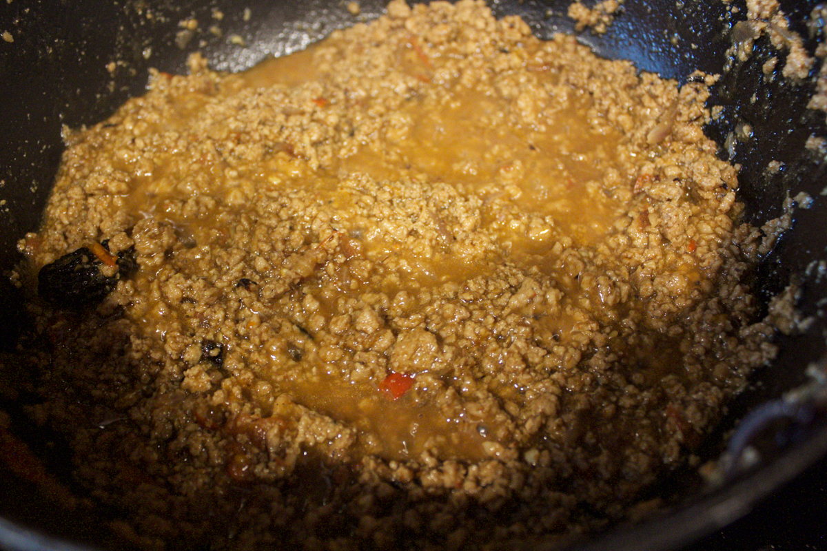 The oil begins to separate from the meat