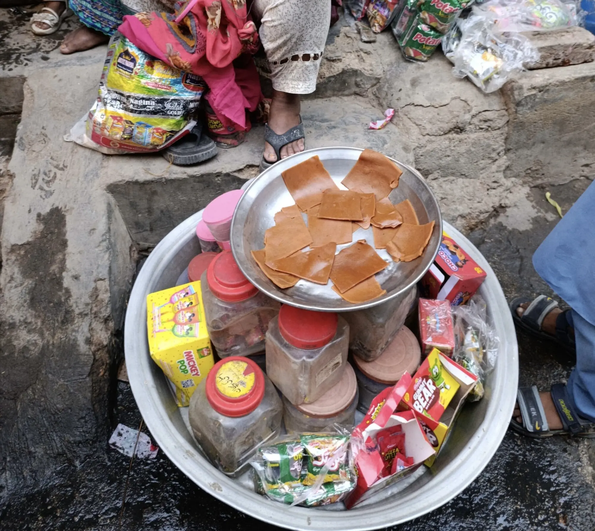 Snacks being sold outside a house in Lyari.