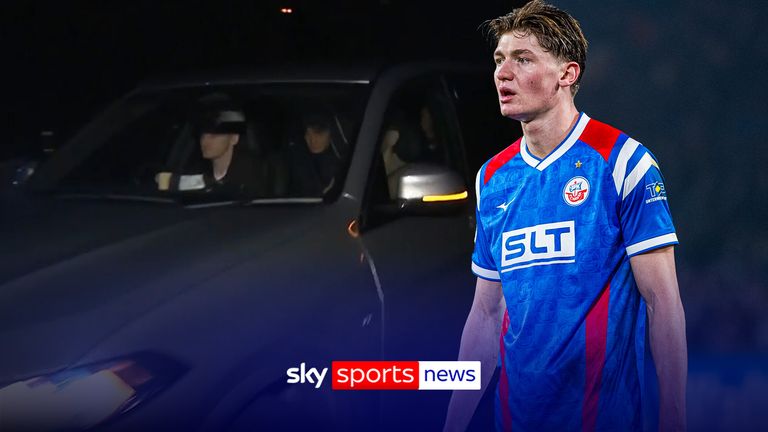 Hansa Rostock striker Ryan Naderi arriving at Rangers' training ground.