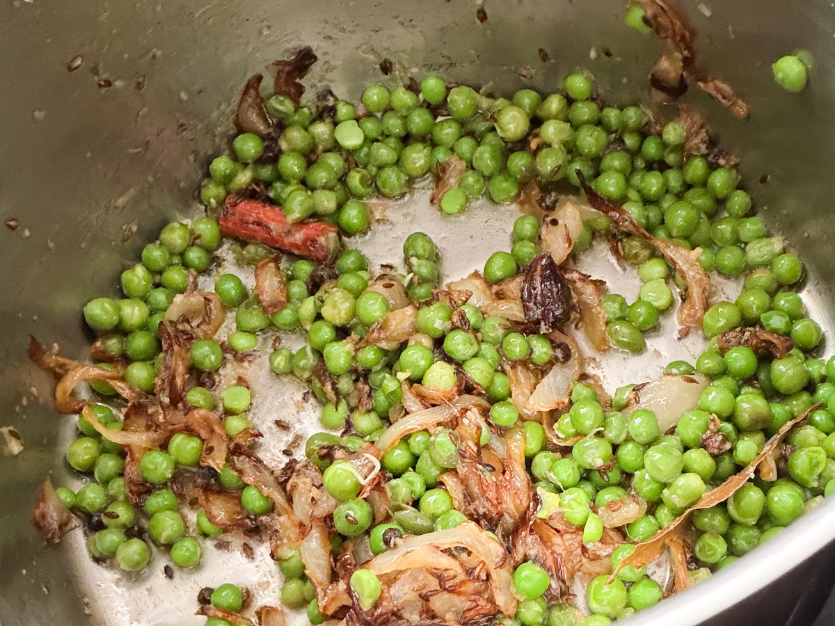 Add peas and salt