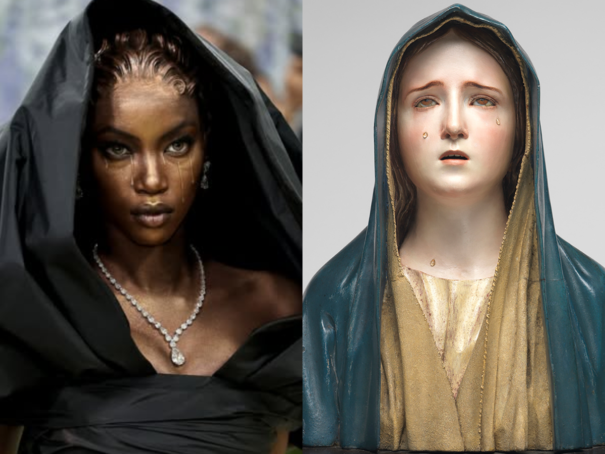 Anok Yai in Balenciaga (AFP) inspired by Mater Dolorosa