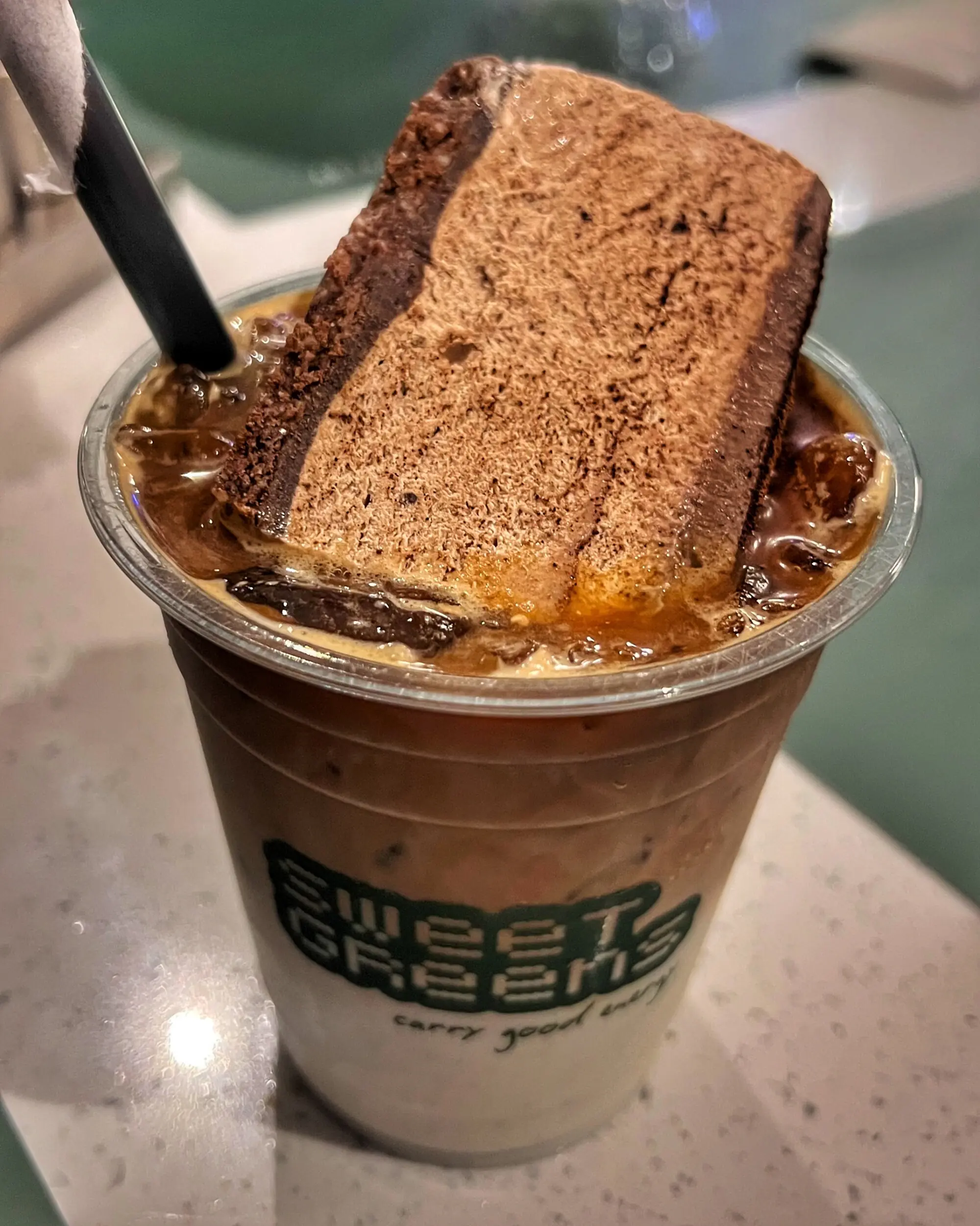 Sweet Greens’ take on the dessert on a latte trend. This is their mocha cheesecake latte